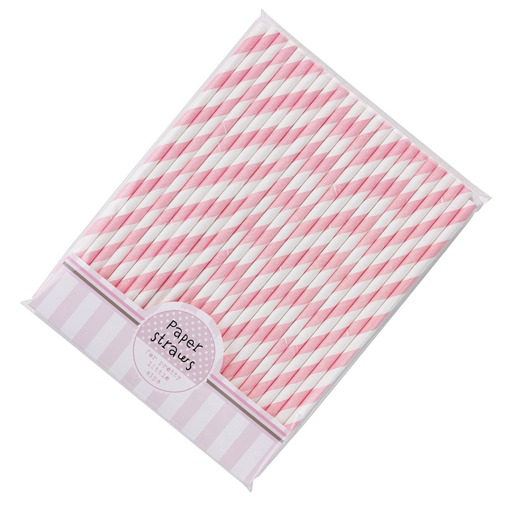 Paper Straw Color - หลอดกระดาษลายทางสีชมพูขาวหลากสี 30 ชิ้น เป็นมิตรต่อสิ่งแวดล้อม สำหรับใช้ในงานปาร์ตี้ งานเลี้ยง
