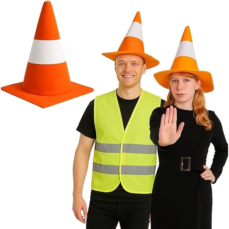 Party Hat Cone - หมวกทรงกรวยจราจรแบบพับได้ สำหรับการแสดงบนเวที คอสเพลย์ หมวกกั้นถนน อุปกรณ์แต่งกายสำหรับงานปาร์ตี้ฮาโลวีนและปีใหม่