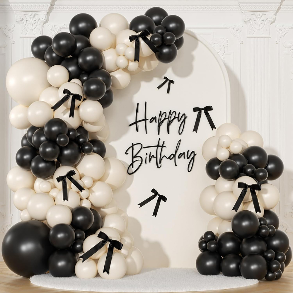 Balloon Arch Kit - ชุดตกแต่งซุ้มลูกโป่งยางสีดำและสีขาวทราย 151 ชิ้น สำหรับงานแต่งงาน งานวันเกิด งานเลี้ยงฉลองทารก
