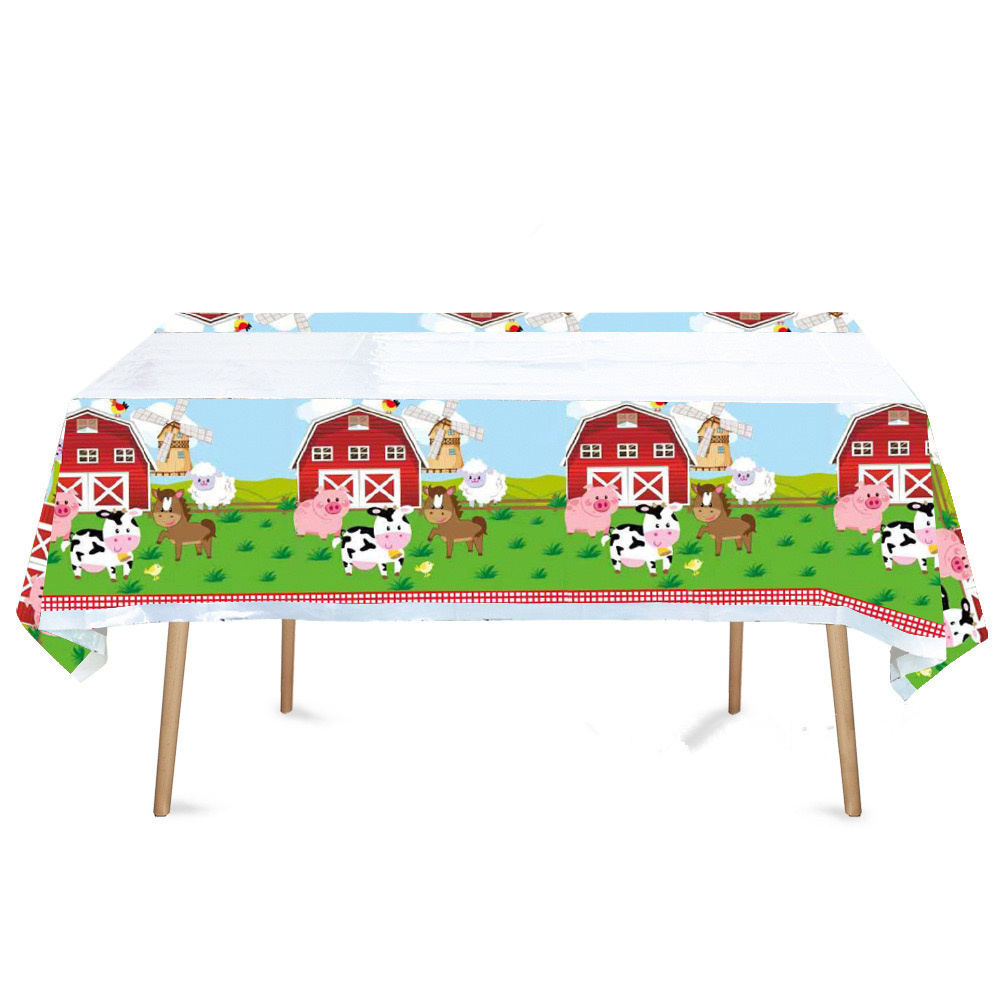 Table Cloth Disposable - ผ้าปูโต๊ะลายสัตว์เลี้ยงในฟาร์ม ผ้าคลุมโต๊ะแบบใช้แล้วทิ้ง ลายฟาร์มเฮาส์ ลายหมู วัว แกะ