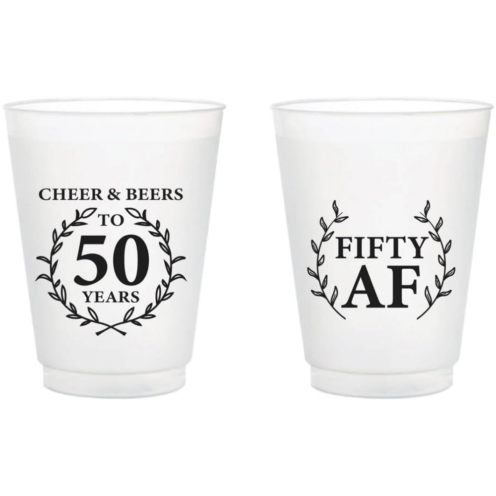 Plastic Cup 50Pcs - 10/50 แก้วพลาสติกฝ้าแบบกำหนดเองได้, แก้วฝ้าสำหรับงานวันเกิดครบรอบ 50 ปี, แก้วพลาสติกวันเกิดครบรอบ