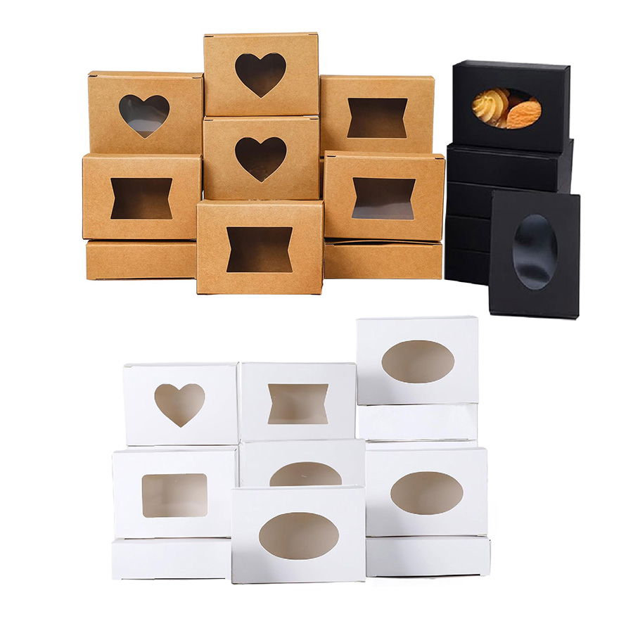 Event Party Box - 10 ชิ้นสี่เหลี่ยมผืนผ้าขนาดเล็กกล่องกระดาษคราฟท์, Clear Windows, Mini สบู่ปัจจุบัน