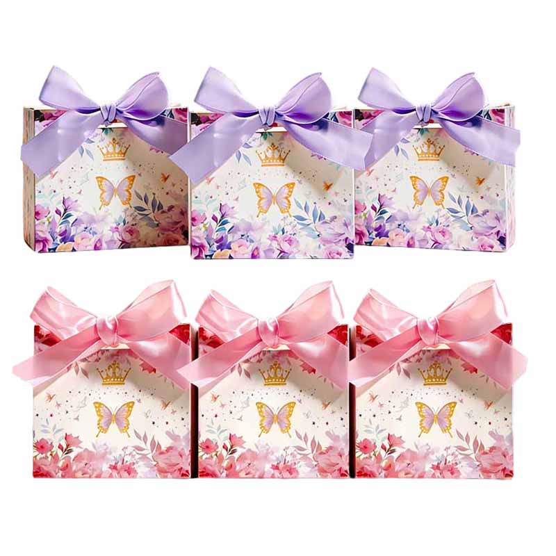 Event Party Box - 10/20 ชิ้นกระดาษออกแบบลายผีเสื้อกล่องบรรจุภัณฑ์ของขวัญพร้อมริบบิ้นสำหรับเด็กวันเกิดเด็กอาบน้ำงานแต่งงานของชำร่วยกล่องขนม