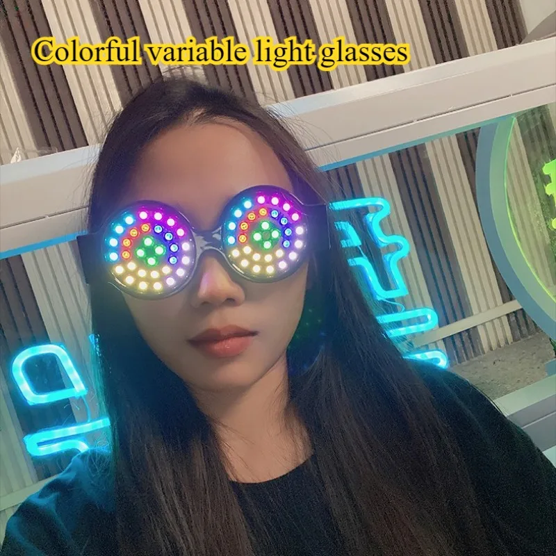 Event Party Dj - แว่นตาเปล่งแสง LED สีสันสดใสเย็นดีเจเทศกาลดนตรีเทคโนโลยีความรู้สึกเลเซอร์แว่นตาวงกลม