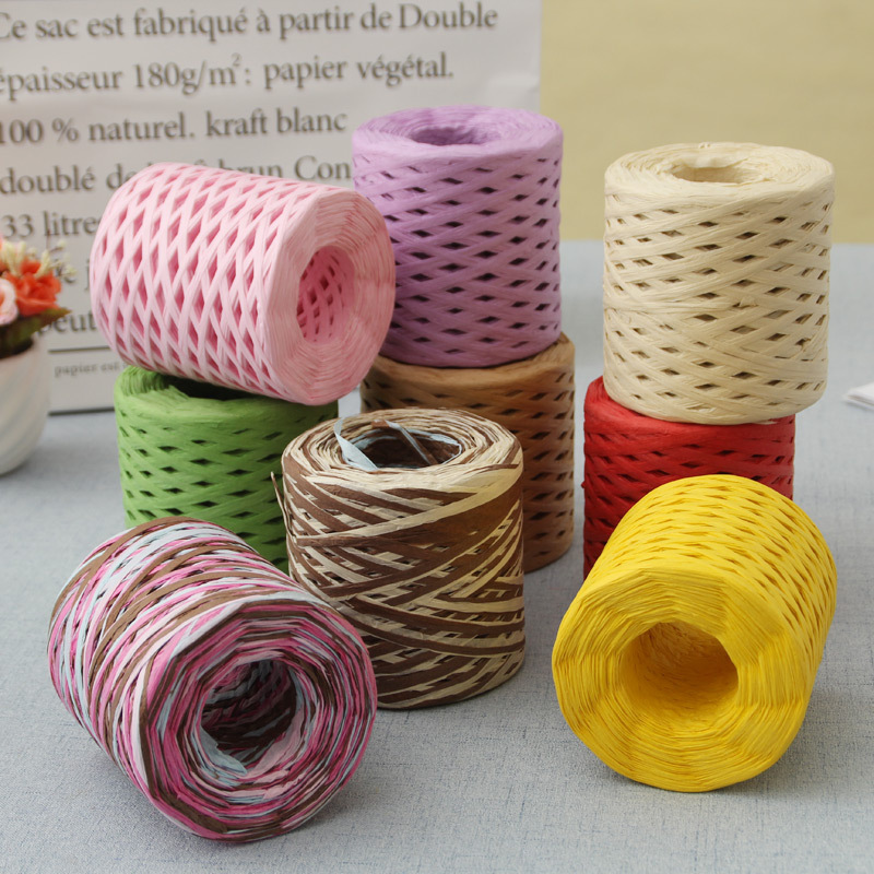 Papercraft Supply Ribbon - ริบบิ้นเชือกไหมพรมใยปาล์ม200เมตรสำหรับงาน kertas sedotan เชือกถักเส้นใยราฟเฟอร์ธรรมชาติสำหรับงานปาร์ตี้ถักแบบ DIY กระเป๋าหมวกอุปกรณ์เย็บผ้า