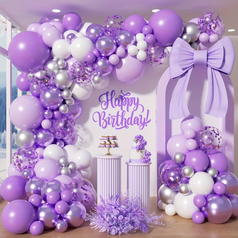 Balloon Arch Kit - ชุดตกแต่งซุ้มลูกโป่งสีม่วงและสีขาว 112 ชิ้น สำหรับงานแต่งงาน งานวันเกิด งานปาร์ตี้สละโสด