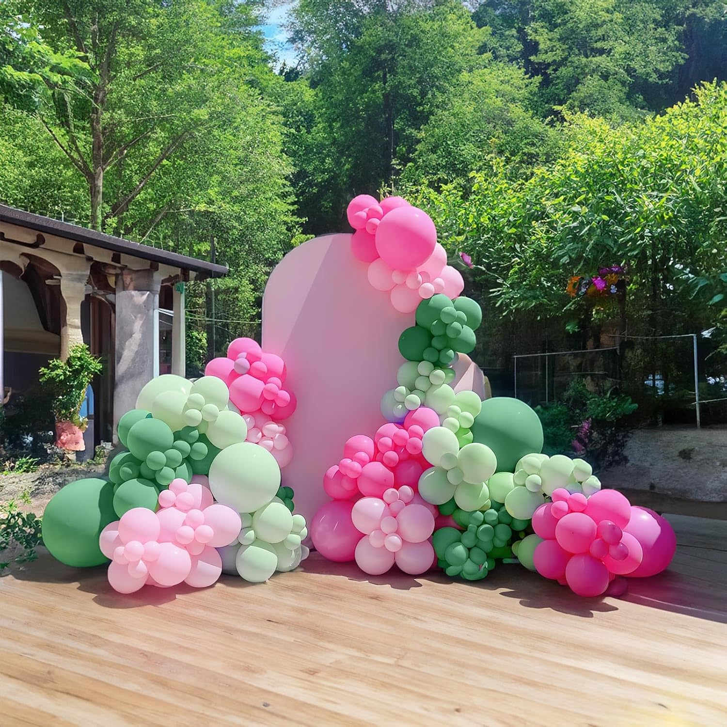 Balloon Arch Kit - 107 ชิ้นสีชมพูร้อนลูกโป่งสีเขียว Garland Arch ชุด Macaroon