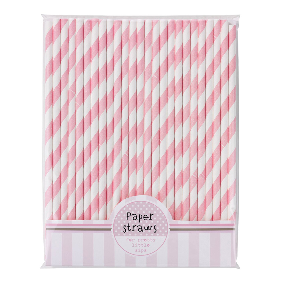 หลอดกระดาษลายทางสีชมพูขาวหลากส - Paper Straw Color บทวิจารณ์และราคา