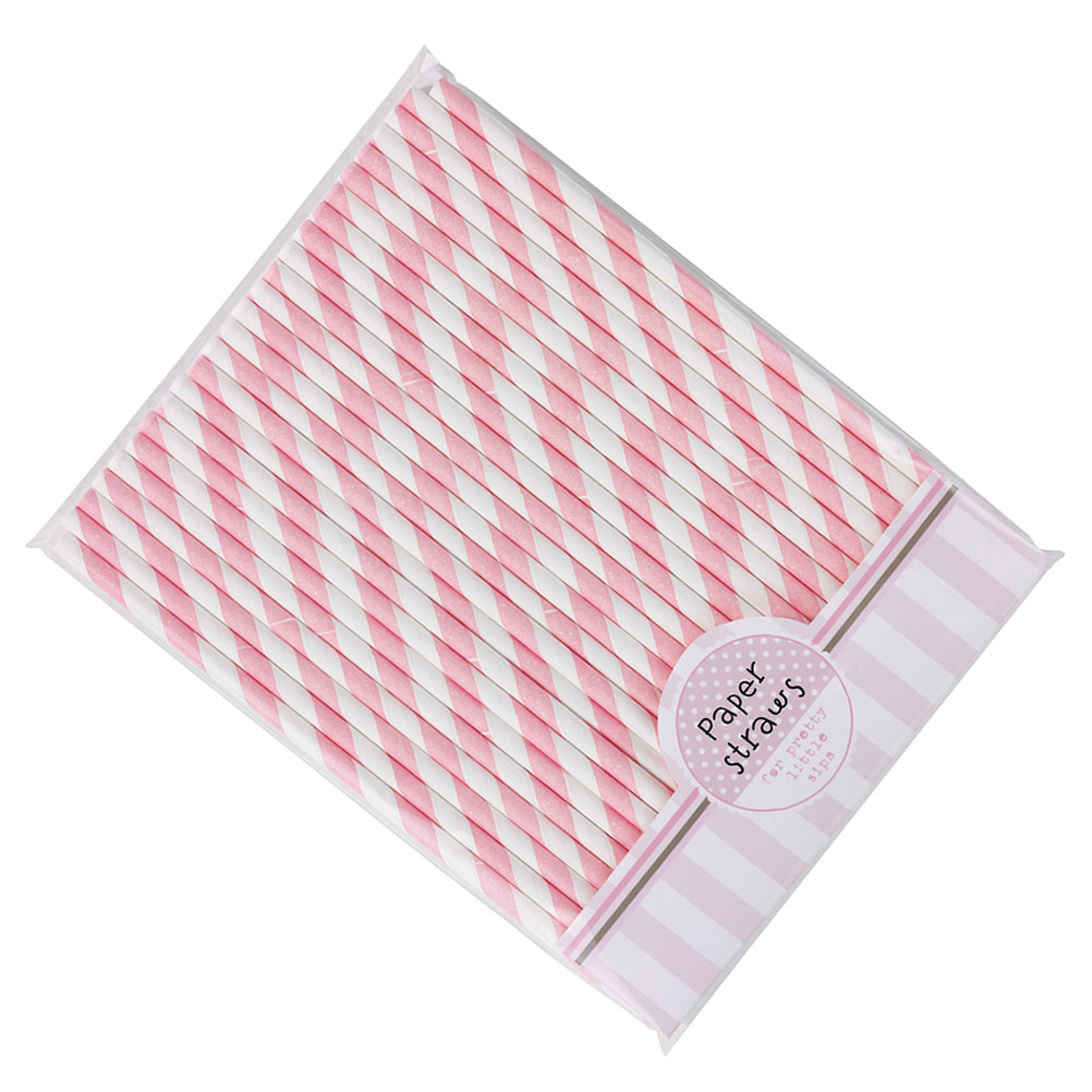 หลอดกระดาษลายทางสีชมพูขาวหลากส - Paper Straw Color บทวิจารณ์และราคา